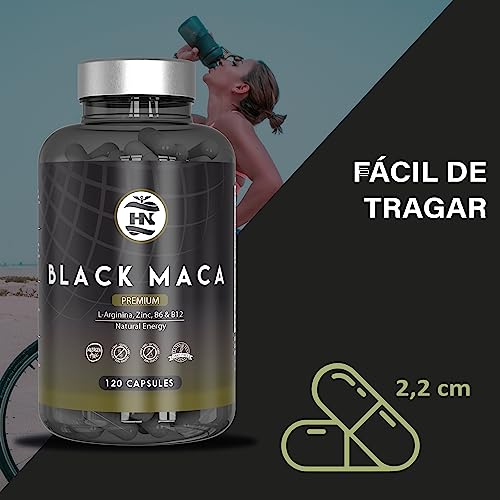 Maca Negra Andina Peruana con L arginina, Alta concentración para máxima energía y rendimiento, Vitaminas B6 y B12 contra cansancio y fatiga, maka para hombres y mujeres