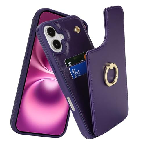 Lipvina for iPhone 16 Plus Wallet Case with Card Holder,Dark Purple