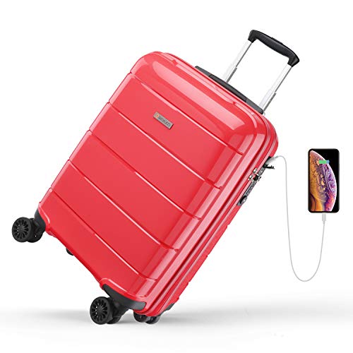 REYLEO - Valigetta, trolley, bagaglio a mano con 4 ruote, bagaglio rigido Rosso Rosso -20p s