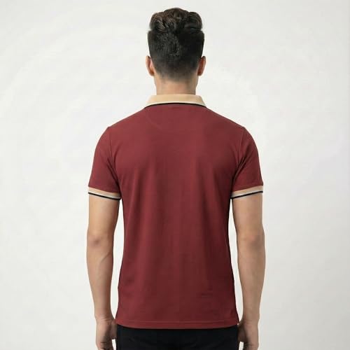 Image of Men's Regular Fit Solid Half Sleeve Casual Tipping Collar Polo T-Shirt