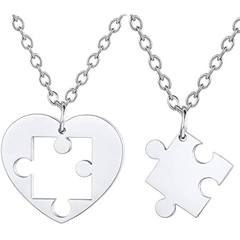 U7 BFF Jigsaw Necklace For 2 Girls Womens Puzzle Piece Pendant Couple Matching Necklaces Silver Cover