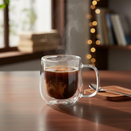 Çift Cidarlı (Double Wall) Kulplu Cam Kupa - 250 ml Isıya Dayanıklı Borosilikat Çay ve Kahve Kupası