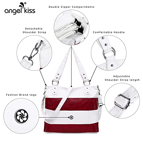 Image of Angel Kiss Hobo Shoulder Purses for Women Large Soft Washed PU Leather Stripe Crossbody Handbags