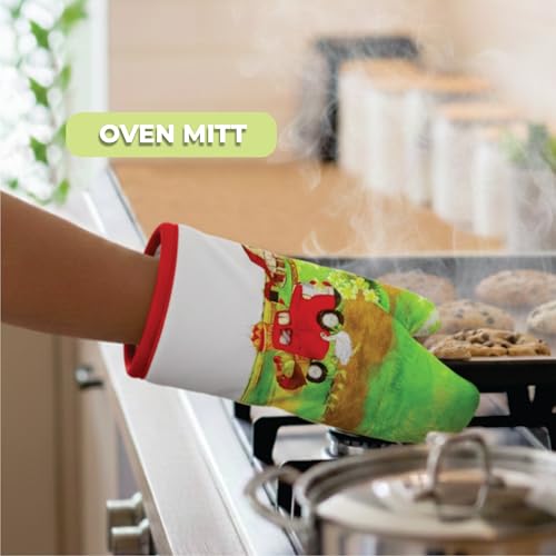 Lobyn Value Packs: 5 Piece Kitchen Towel Set with Vintage Red Truck Design, 2 Decorative Dish Towels (25 X15), 1 Oven Mitt (11 X 7) and 2 Potholders (6.5 X 6.5) for Countryside Elegance - Thumbnail 5