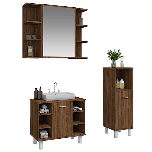 Juego de muebles de baño de roble marrón con tres módulos organizadores 4