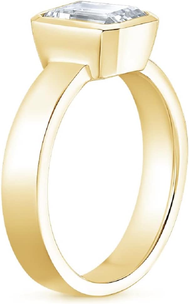 1.0 CT Cushion Colorless Moissanite Engagement Ring, Wedding Bridal Ring, Eternity Solid 10K Yellow Gold Diamond Solitaire Bezel-Setting Anniversary Promises Gifts for Her (4)