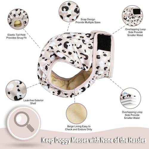 Image of Langsprit Washable Female Dog Diapers - Doggie Reusable Diapers for Doggy Puppy Female in Period - Highly Absorbent Dog Heat Panties Leopard S