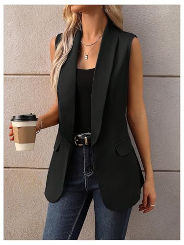 GORGLITTER Women's Sleeveless Blazer Vests Open Front Lightweight Work Office Long Blazer Outerwear Trendy Fall 20252