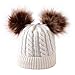 TT- Kinder Mädchen Jungen Winter Strickmütze mit Fellbommel Mütze warme Wintermütze mit Bommel Strick Beanie Mütze Strickmütze Hat Ski Snowboard Bommelmütze Knitted Pom Beanie Hat (White, OneSize)