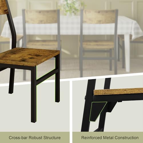 Image of Feonase Dining Chairs Set of 6, Modern Kitchen Chairs with Ergonomic Backrest, MDF Board and Metal Legs, Dinner Chairs for Dining Room, Kitchen and Living Room, Rustic Brown
