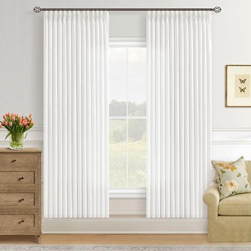 Image of Ivory White Pinch Pleated Semi Sheer Linen Curtains 72 Inch Long