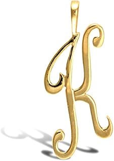 Jewelco London Solid 9ct Yellow Gold Script Identity Initial Pendant Letter K