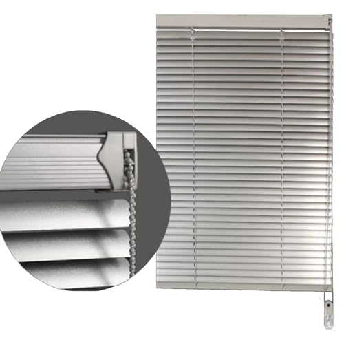 NIANXINN Aluminium Metal Venetian Blinds,Blackout Horizontal Shades for Windows,Easy Fit 25mm Slat Home Office Silver,Anti-UV Waterproof,Custom Color/Size,Width×Height (60cm x 80cm(24in x 32in)