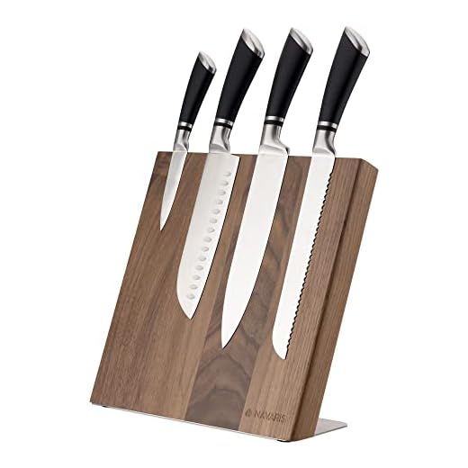 Navaris magnetisch messenblok - Magnetische messenhouder van walnotenhout 27,7 x 27,5 cm - Houten organizer voor messen en keukengerei - Donkerbruin