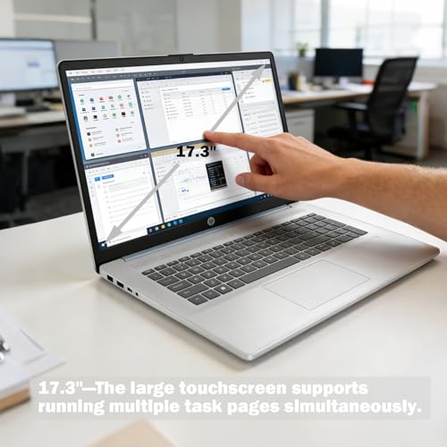 Image of HP 17.3 inch Laptop Computer for Business & Home, Anti-Glare Touchscreen Laptop with AMD Ryzen 5 7430U Processor, 8GB DDR4, 128GB SSD, Backlit Keyboard, Fingerprint Reader, Webcam, Windows 11 Home, Black