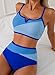 Herseas Women's High Waisted Bikini Sets V Wire Colorblock 2 Piece Swim Suits 2026 Summer Trim Spaghetti Straps Supportive Soft Bathing Suit Fashionable Swim Outfits Blue Medium