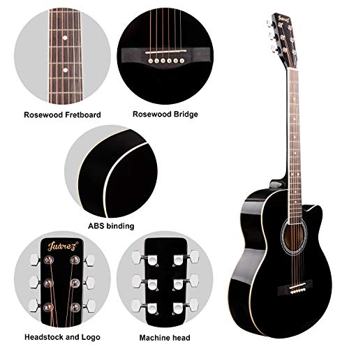 Image of JUAREZ Arpeggio 99.06 cm (39 Inch) Acoustic Guitar Kit, JRA39SR-BK Spruce Top, Rosewood Fretboard & Bridge, Truss Rod, Chrome Die Cast Machine Tuners, Black