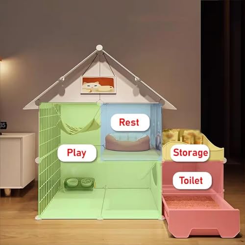 Spacious Multi-Level Cat Cage with Litter Box, Detachable PP Panels & Metal Wire, Ideal for 1-3 Cats/Kittens, Easy to Clean, 106x46x141CM, Perfect for Small Animals