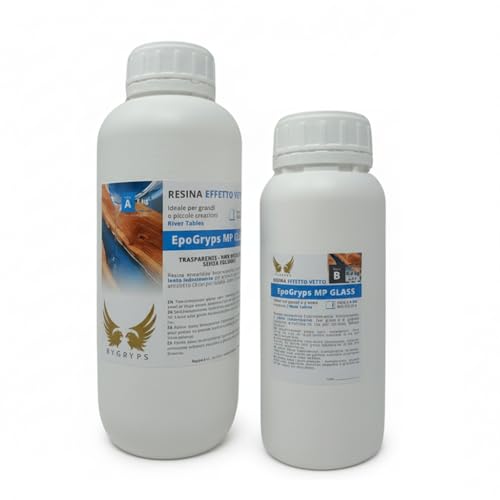 BYGRYPS EpoGryps MP GLASS 1,4 kg Resina epoxi A+B bicomponente transparente efecto cristal lento endurecimiento colorable antiamarilleamiento para creaciones artísticas, modelismo, bricolaje, joyas