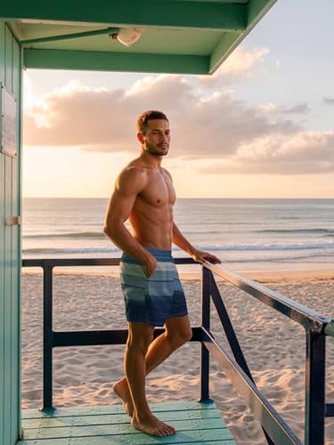 Mens Swim Trunks with Compression Liner,Modern Blue Gradient Men's Inseam Board Shorts Quick Dry Bathing Suit for Men/Boys4