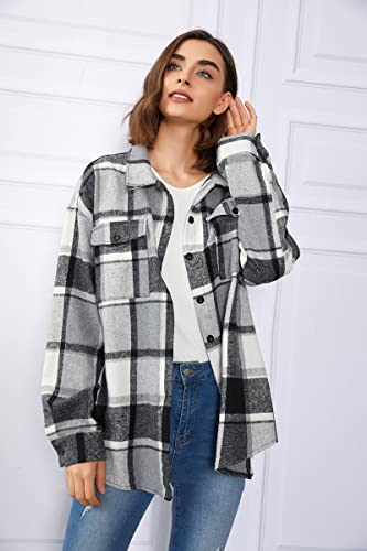 Automet Womens Casual Plaid Shacket Wool Blend Button Down Long Sleeve Shirt Fall Jacket Shackets #TOP2