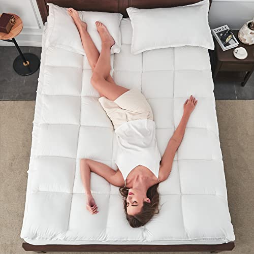 Cymula Mattress Topper Queen, Extra Thick Mattress Pad Pillow Top For Deep Sleep, Soft Mattress Protector Cover With 8"-21" Deep Pocket Overfilled 3D Snow Down Alternative Filling (White) #TOP1