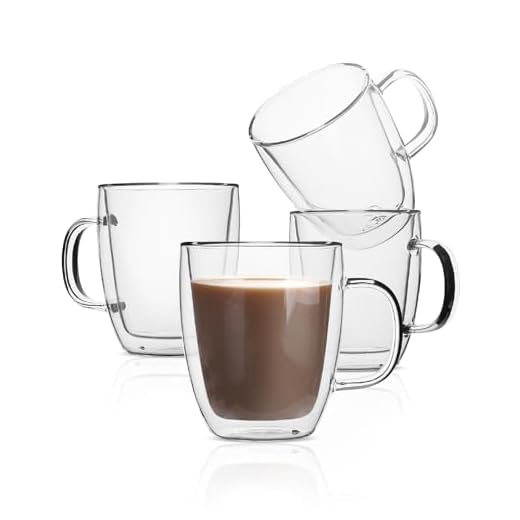 BTaT- isolerad kaffemugg, kaffeglas, stor, uppsättning av 4 (4,7 dl, 500 ml), dubbla glas kaffekoppar, tekoppar, lattekoppar, glaskaffemugg, lattemuggar, glaskoppar, glas temuggar