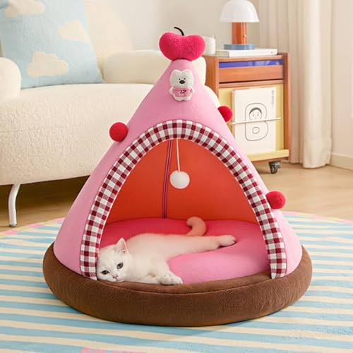 犬 ハウス 冬用 ペットベッド ふわふわ ペットハウス おしゃれ 室内用 猫 テント ぐっすり眠れる クッション付き 猫 ハウス 保温 寒さ対策 犬ベッド 休憩所 寝床 犬猫用 犬小屋 洗える 小型犬用 ペット用品 ピンク L