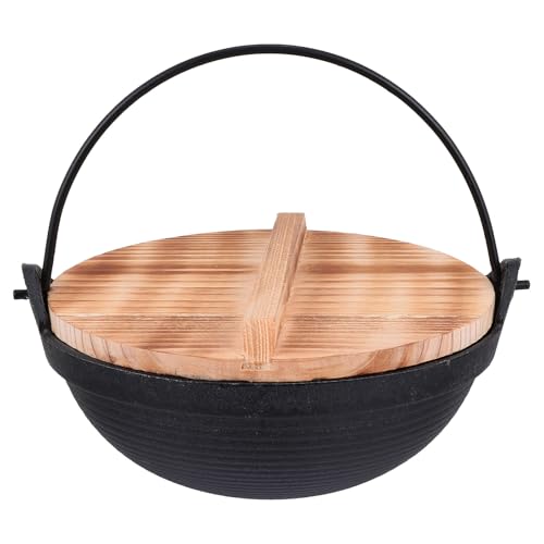 TOGEVAL Gusseisen Hängetopf 20cm Mit Zedernholzzdeckel Campingkochgeschirr Outdoor Schmortopf Hitzebeständig Picknicktopf Für Trekking Und Campingküche