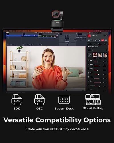 OBSBOT Tiny 2 Webcam 4K Voice Control PTZ, AI Tracking Multi-Mode & Auto Focus, Web Camera with 1/1.5" Sensor, Gesture Control, 60 FPS, HDR Light Correction, Webcam for PC, Streaming, Meeting, etc.