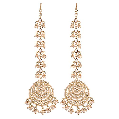 I Jewels 18K Gold Plated Alloy Kundan Stones & Pearl Earrings with Hair Chain For Women (E2928W) (B09DT74J9V) Amazon Price History, Amazon Price Tracker