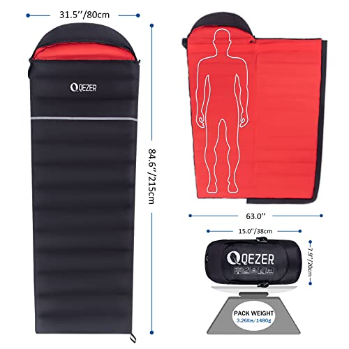 Qezer Down Sleeping Bag For Adults 26 Degree F 600 Fill Power Down Sleeping Bag Cold Weather Ultralight Sleeping Bag With Compression Sack For Backpacking, Camping, Hiking #TOP1
