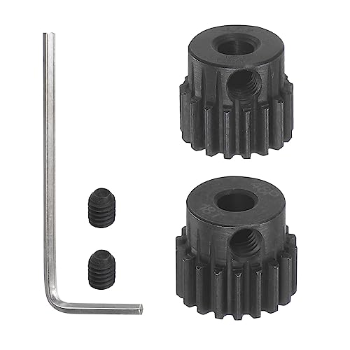 HARFINGTON 48P Hardened Pinion Motor Gear Set 2pcs 17T 18T Fit 1/8 inch RC Motor Shaft 48 Pitch Gears for RC Car, with Hex Key