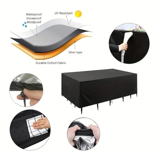 Housse pour table de jardin imperméable bâche meuble extérieur Oxford 420D anti-UV