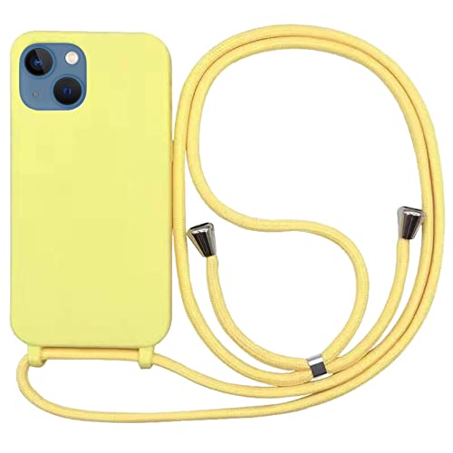 Custodia IPhone 13 Pro Con Cordino Da Collo - Cover In Silicone TPU Giallo Con Cinturino Regolabile - 3