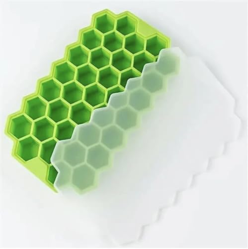 Image of Silicone Ice Cube Trays with Lids Pack of 1Easy-Release Hexagon Ice Maker for Freezer, Reusable Food-Grade Ice Molds for Cocktail Bar, Whiskey, Iced Coffee & Home Kitchen (Green) (1)
