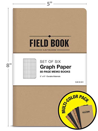 Elan Publishing Company Field Notebook/Journal - 5"x8" - Combo Colors - Graph Memo Book - Pack of 6