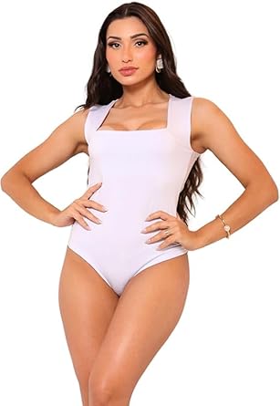 Body Feminino Regata Alça Larga Decote Quadrado Collant Moda Suplex Premium