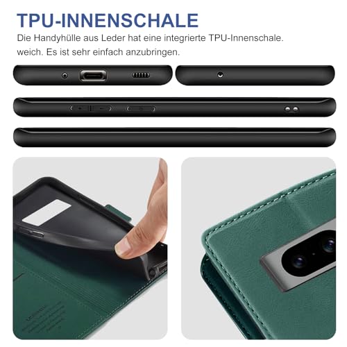 Housse Pixel 8 5G avec support et porte-carte étui vert Giyer - 6