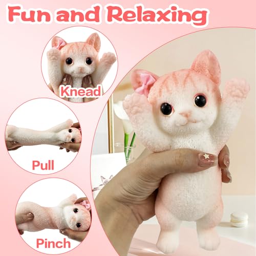 Image of Big Hand Painted Cat Squishy Toys,Large Cute Ultra Soft Kitty Squeeze Fidget Toys for Stress Relief ,Kawaii Squishies Sticky Animal Toys for Adults Kids,Decompression Sensory Balls Toys (FB)