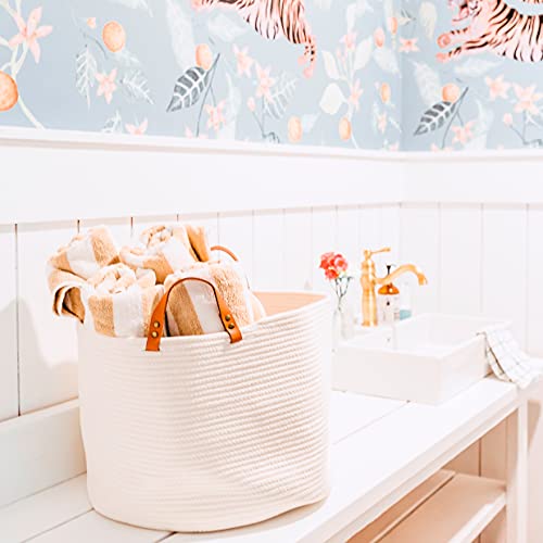 Organihaus White Large Baskets For Organizing 20X13| Large Blanket Basket For Living Room | Toy Storage Basket For Kids | Large Rope Basket W/Handles | Big Woven Hamper | Round Basket For Blankets #TOP4