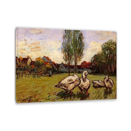Tableaux Alfied Srsley impression toile oies célèbre reproduction huile encadrée 30x42cm