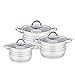 Maestro MR-3513-6L Batería de Cocina Acero Inoxidable, 6 Piezas, Inducción, 3 Cacerolas, 3 Tapas de Cristal, Apta Para Todo Tipo de Cocinas, Apta Lavavajillas
