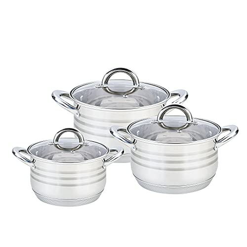 Maestro Batería De Cocina Acero Inoxidable, 6 Piezas, Inducción, Tapas Cristal, Todo Tipo De Cocinas En Oferta Maestro Mr-3513-6L Batería De Cocina Acero Inoxidable, 6 Piezas, Inducción, 3 Cacerolas, 3 Tapas De Cristal, Apta Para Todo Tipo De Cocinas, Apta Lavavajillas