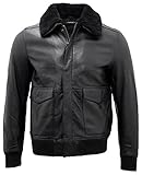Fermeture à glissière YKK Infinity Hommes A2 Noir Nappa Blouson en Cuir avec col Amovible en Peau de Mouton S