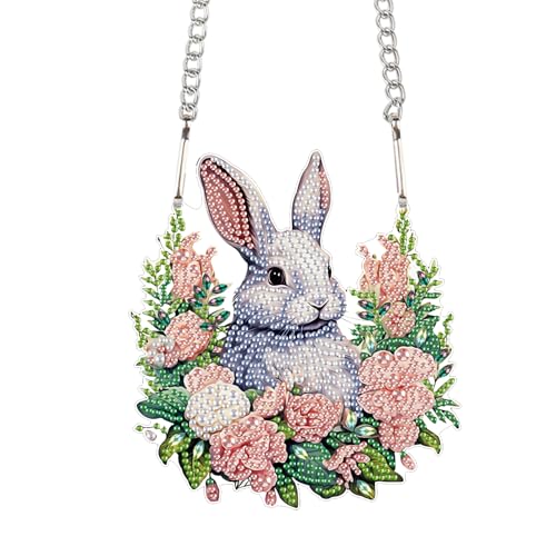 Image of AiYuanzsh Rabbit Diamond Painting Hanging Pendant Kit, DIY 5D Acrylic Crystal Diamond Art Ornament for Window, Wall or Door, Handmade Decorative Craft Gift for Adults