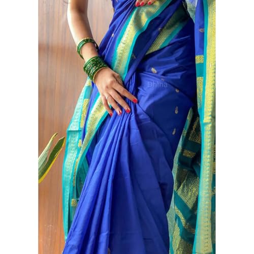 Image of DHIHA Gadwal Cotton Saree for Women | Pure Kalyani Cotton Saree with Zari Border Tassels & Blouse | Kanjivaram Linen Silk | Handloom Weave