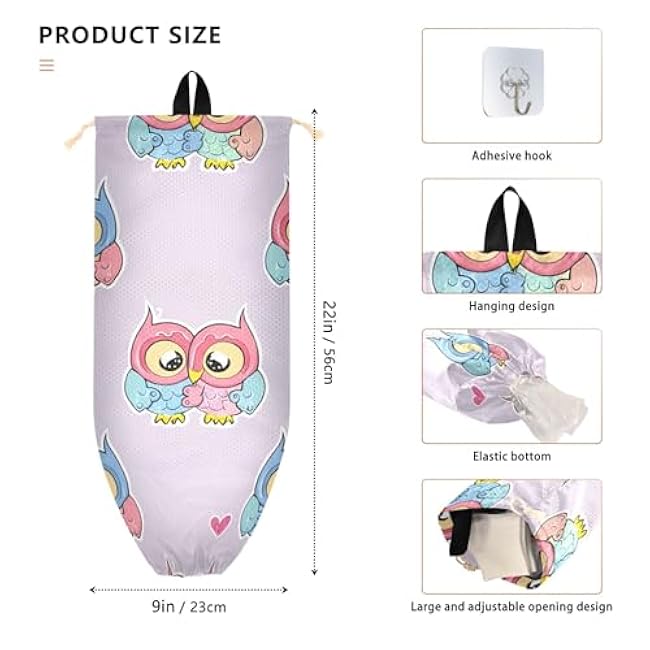 xigua Cute Owls Plastic Bag Holder Wall Mount with Drawstring 2 Pack, Reusable Grocery Bag Organizer Decor for Bags, Socks, Underwear, And Neckties