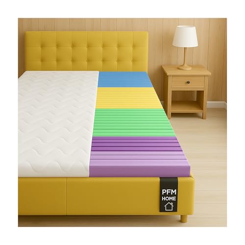 PFM HOME - Colchoneta de 180 x 190 cm - 6 cm de alto con 5 zonas de masaje Ergo + funda hipoalergénica - Transpirable