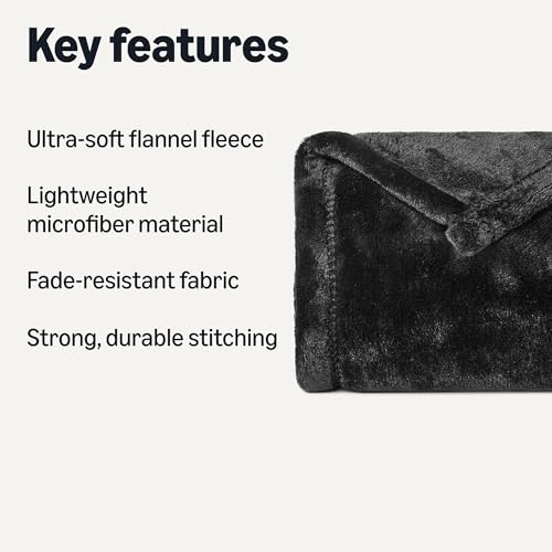 Image of Amazon Basics Soft Fleece Throw Blanket,Cozy, Feels Comfortable on Skin, Fade-Resistant, Warm for Couch & Sofa, 50 x 60 Inches, Black